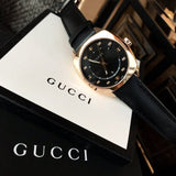 Gucci GG2570 Quartz Black Dial Black Leather Strap Watch For Women - YA142407