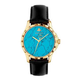 Gucci G Timeless Turquoise Blue Dial Black Leather Strap Watch For Men - YA126462