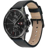 Tommy Hilfiger West Chronograph Black Dial Black Leather Strap Watch For Men - 1791711