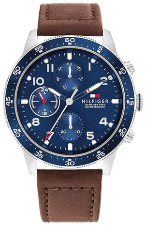 Tommy Hilfiger Jimmy Chronograph Quartz Blue Dial Brown Leather Strap Watch For Men - 1791946