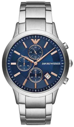 Emporio Armani Renato Chronograph Blue Dial Silver Steel Strap Watch For Men - AR11458