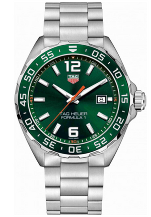 Tag Heuer Formula 1 Men’s Quartz Swiss Made Silver Stainless Steel Green Dial 43mm Watch WAZ1017.BA0842