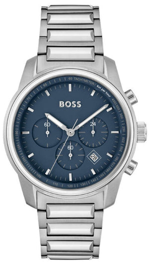 Hugo Boss Trace Chronograph Quartz Blue Dial Silver Steel Strap Watch For Men - 1514007