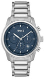 Hugo Boss Trace Chronograph Quartz Blue Dial Silver Steel Strap Watch For Men - 1514007