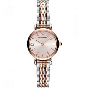 Emporio Armani Gianni T Bar Pink Dial Two Tone Steel Strap Watch For Women - AR11223