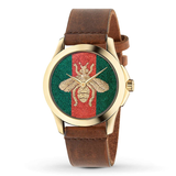 Gucci G Timeless Quartz Green & Red Dial Brown Leather Strap Watch For Men - YA126451