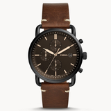 Fossil Commuter Chronograph Black Dial Brown Leather Strap Watch for Men - FS5403