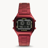 Fossil Retro Analog-Digital Black Dial Red Steel Strap Watch for Men - FS5897