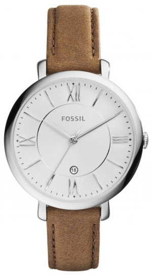 Fossil Jacqueline White Dial Brown Leather Strap Watch for Women - ES3708