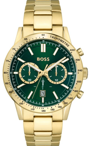 Hugo Boss Allure Chronograph Green Dial Gold Steel Strap Watch for Men - 1513923