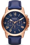 Fossil Grant Chronograph Blue Dial Blue Leather Strap Watch for Men - FS4835