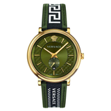 Versace V-Circle Quartz Green Dial Green Leather Strap Watch for Men - VEBQ01519