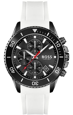 Hugo Boss Admiral Chronograph Black Dial White Rubber Strap Watch for Men - 1513966