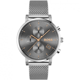 Hugo Boss Integrity Grey Dial Silver Mesh Bracelet Watch for Men - 1513807