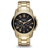 Fossil Grant Chronograph Black Dial Gold Steel Strap Watch for Men - FS4815