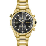 Hugo Boss Globetrotter Chronograph Black Dial Gold Steel Strap Watch for Men - 1513932