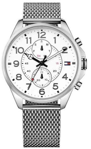 Tommy Hilfiger Dean Chronograph White Dial Silver Mesh Bracelet Watch for Men - 1791277