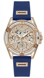 Guess Queen Quartz Crystals Rose Gold Dial Blue Silicone Strap Watch For Women - GW0536L5