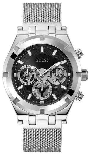 Guess Continental Quartz Black Dial Silver Mesh Strap Watch For Men - GW0582G1