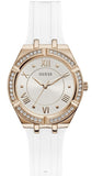 Guess Cosmo Diamonds Silver Dial White Rubber Strap Watch for Women - GW0034L2