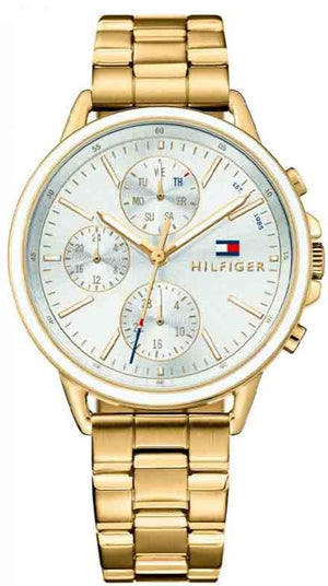 Tommy Hilfiger Carly White Dial Gold Steel Strap Watch for Women - 1781786