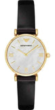 Emporio Armani Gianni T-Bar Quartz Mother of Pearl Dial Black Leather Strap Watch For Women - AR1910