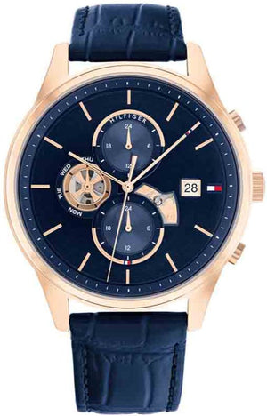 Tommy Hilfiger Weston Chronograph Blue Dial Blue Leather Strap Watch For Men - 1710503