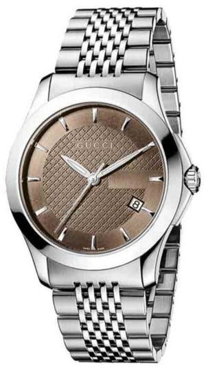 Gucci G Timeless Brown Dial Silver Steel Strap Watch For Men - YA126406