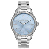 Michael Kors Layton Chronograph Mother of Pearl Blue Dial Silver Steel Strap Watch For Women - MK6847