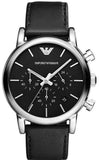 Emporio Armani Dress Analog Black Dial Black Leather Strap Watch For Men - AR8029