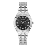 Guess Crystalline Diamonds Black Dial Silver Steel Strap Watch for Women - GW0114L1