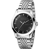 Gucci G Timeless Black Dial Silver Steel Strap Watch For Men - YA126402