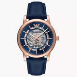 Emporio Armani Meccanico Automatic Blue Dial Blue Leather Strap Watch For Men - AR60050