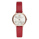 Emporio Armani Kappa Classic Quartz Silver Dial Red Leather Strap Watch For Women - AR11114