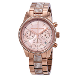 Michael Kors Ritz Chronograph Rose Gold Dial Rose Gold Steel Strap Watch For Women - MK6485