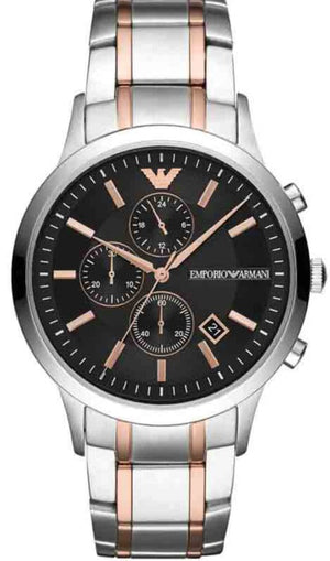 Emporio Armani Renato Chronograph Black Dial Two Tone Steel Strap Watch For Men - AR11165