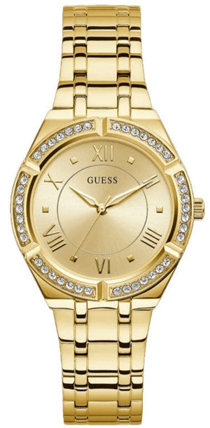 Guess Cosmo Diamonds Gold Dial Gold Steel Strap Watch For Women - GW0033L2