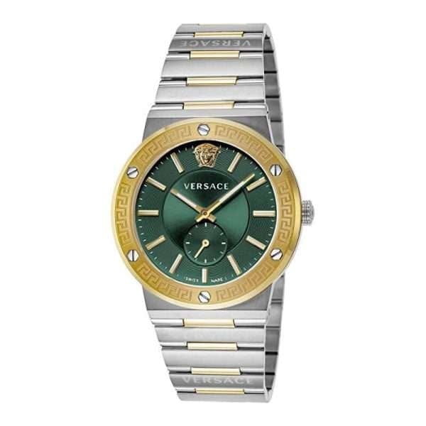 Versace Hellenyium Quartz Green Dial Silver Steel Strap Watch For Men - VEVK00420