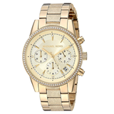 Michael Kors Ritz Chronograph Gold Dial Gold Steel Strap Watch For Women - MK6597