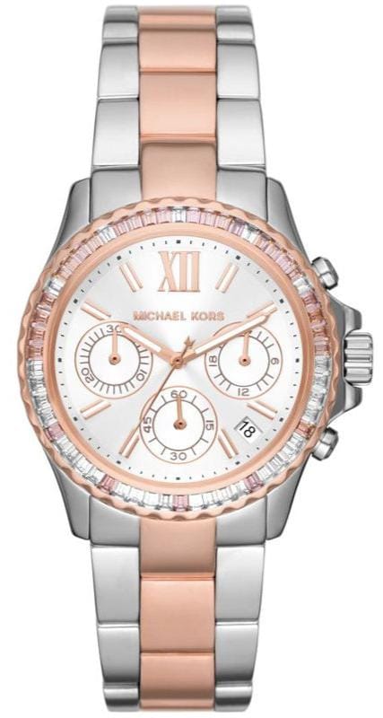 Michael Kors Everest Chronograph White Dial Two Tone Steel Strap Watch For Women - MK7214