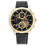 Tommy Hilfiger Henry Chronograph Black Dial Black Leather Strap Watch For Men - 1710474