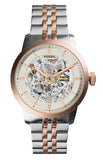 Fossil Townsman Automatic Skeleton White Dial Two Tone Steel Strap Watch for Men - ME3075