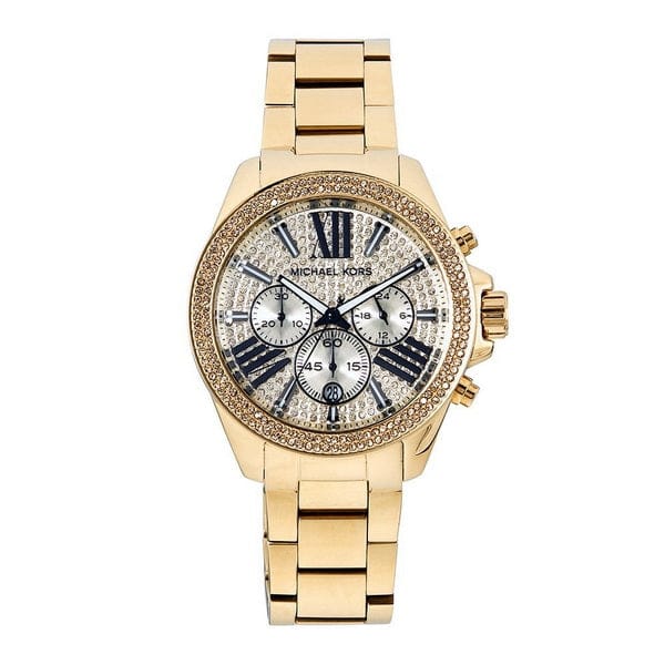 Michael Kors Wren Chronograph Crystal Pave Gold Dial Gold Steel Strap Watch for Women - MK6095