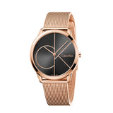 Calvin Klein Minimal Black Dial Rose Gold Mesh Bracelet Watch for Men - K3M21621