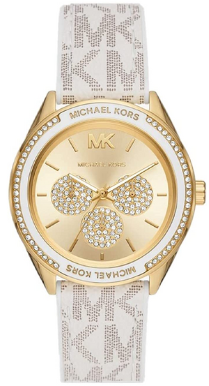 Michael Kors Jessa Multifunction Gold Dial White Leather Strap Watch For Women - MK7204