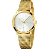 Calvin Klein Minimal Silver Dial Gold Mesh Bracelet Watch for Women - K3M22526