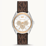 Michael Kors Jessa Multifunction Silver Dial Brown Leather Strap Watch For Women - MK7205