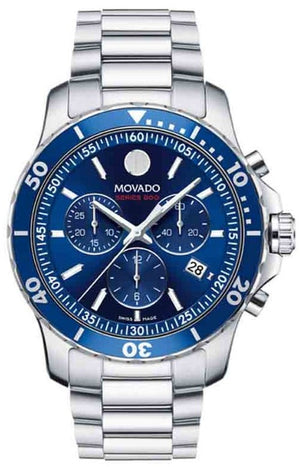 Movado Series 800 Chronograph Blue Dial Silver Steel Strap Watch For Men - 2600141