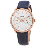 Fossil Tailor White Dial Blue Leather Strap Watch for Women - ES4394