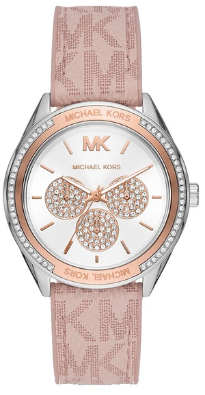 Michael Kors Multifunction Silver Dial Pink Leather Strap Watch For Women - MK7206